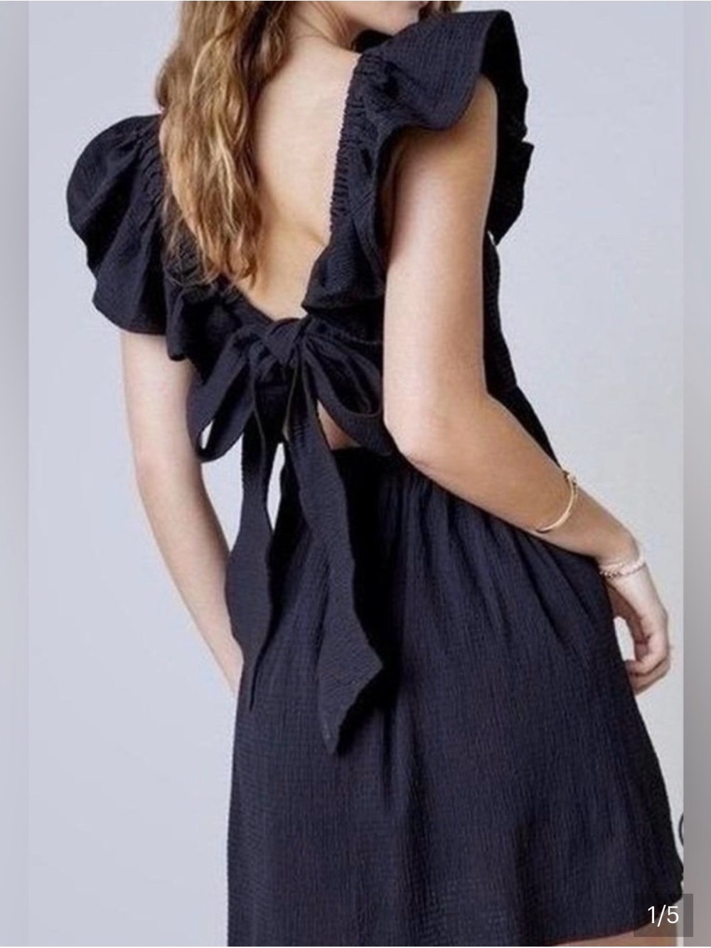 miami Black Backless Tie Dress with Ruffle Sleeves